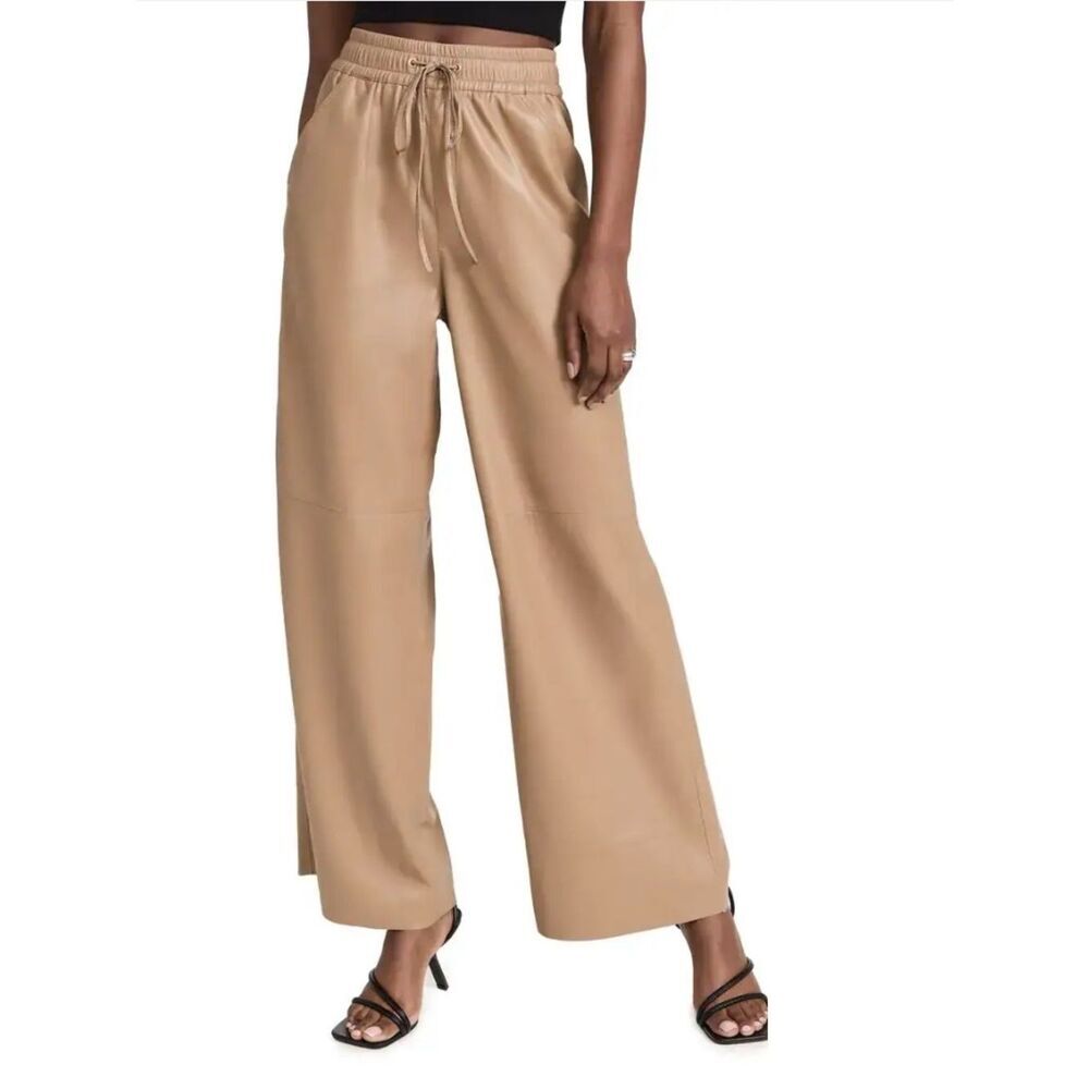 Good American Wide Leg Faux-Leather Trousers — Camel Tan